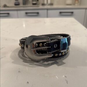 B-Low the Belt Black and Silver Leather Belt